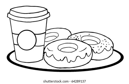 Outlined Coffee Cup With Donuts