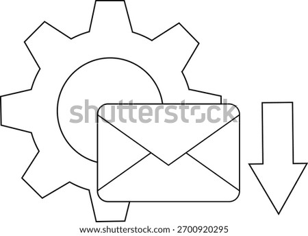 Outlined cogwheel behind envelope right of down arrow