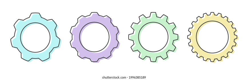 Outlined cogwheel collection. Gear wheel vector icon set for app and web design. Gear mechanism, progress, construction and business concept, or UI element. Vector illustration