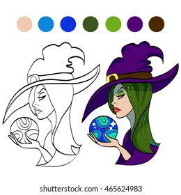 outlined and colored cartoon character witch.vector illustration element for logo, color book, sticker, etc.