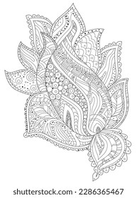 outlined coloring book. black and white floral paisley. coloring page for adult