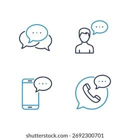 Ícone de Comunicação Delineado Definido para Mensagens e Chamadas