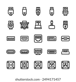 Outlined Connector Port Icon Set