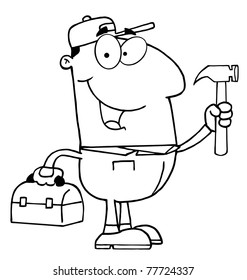 Outlined Construction Worker With Hammer