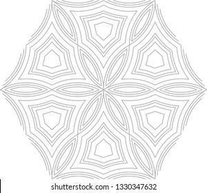 Outlined, contoured sacred geometry arabesque. White background. Abstract ornament. Decorative element. Spirituality symbol. Design for print on pillow, tiles, sarong, bandana, coloring book.