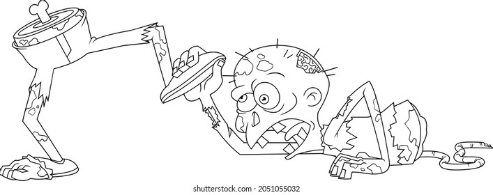 Outlined Crawling Zombie Cartoon Character. Vector Hand Drawn Illustration Isolated On White Background