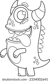 Outlined Crazy Monster Cartoon Character. Vector Hand Drawn Illustration Isolated On Transparent Background