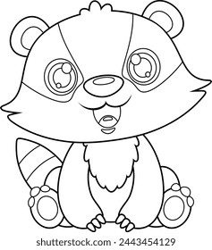 Outlined Cute Baby Badger Cartoon Character. Vector Hand Drawn Illustration Isolated On Transparent Background