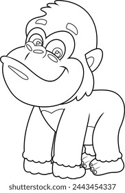 Outlined Cute Baby Gorilla Cartoon Character. Vector Hand Drawn Illustration Isolated On Transparent Background