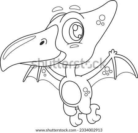 Outlined Cute Baby Pterodactyl Dinosaur Cartoon Character Flying In The Sky. Vector Hand Drawn Illustration Isolated On Transparent Background [[stock_photo]] © 