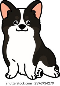 Corgi de color negro lindo delineado sentado frente a la vista