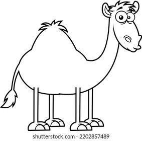 Outlined Cute Camel Cartoon Character. Vector Hand Drawn Illustration Isolated On Transparent Background