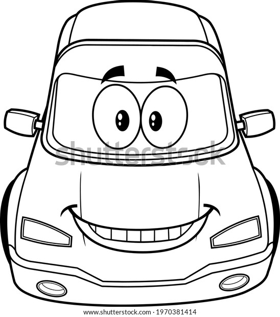 Outlined Cute Car Cartoon\
Character. Vector Hand Drawn Illustration Isolated On Transparent\
Background