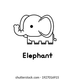 Outlined cute cartoon elephant. Vector illustration.