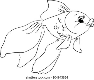 Outlined cute cartoon goldfish. Vector illustration.
