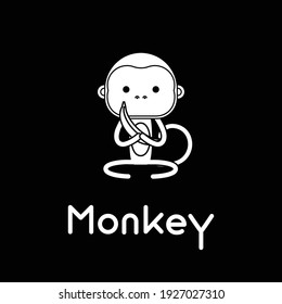 Outlined cute cartoon monkey. Vector illustration.