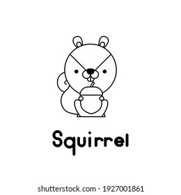 Outlined cute cartoon squirrel. Vector illustration.