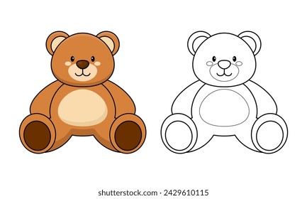 Outlined Cute Cartoon Teddy Bear Coloring Page Vector Illustration Isolated on White Background