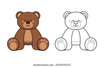 Outlined Cute Cartoon Teddy Bear Coloring Page Vector Illustration Isolated on White Background