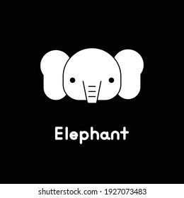 Outlined cute elephant face. Little elephant in cartoon style. Vector illustration