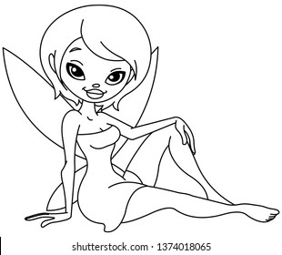Outlined cute fairy. Vector line art illustration coloring page.