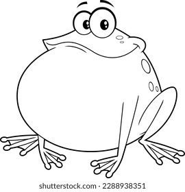 Outlined Cute Frog Cartoon Character. Vector Hand Drawn Illustration Isolated On Transparent Background