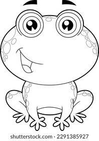 Outlined Cute Frog Cartoon Character. Vector Hand Drawn Illustration Isolated On Transparent Background