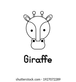 Outlined cute giraffe face. Little giraffe in cartoon style. Vector illustration