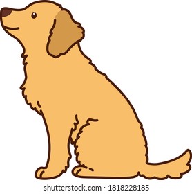Outlined cute Golden Retriever sitting in side view