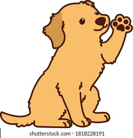 Outlined cute Golden Retriever sitting and waving hand