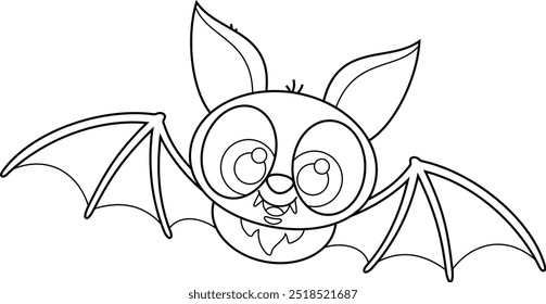 Outlined Cute Halloween Bat Cartoon Character Flying. Vector Hand Drawn Illustration Isolated On Transparent Background