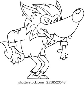 Lindo personaje de dibujos animados de hombre lobo de Halloween. Ilustración Dibujada A Mano De Vector Aislada Sobre Fondo Transparente