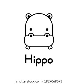 Outlined cute hippo face. Little hippo in cartoon style. Vector illustration
