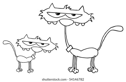 Outlined Cute Kitten Father Cartoon Characters