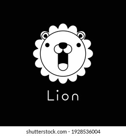 Outlined cute lion face. Little lion in cartoon style. Vector illustration