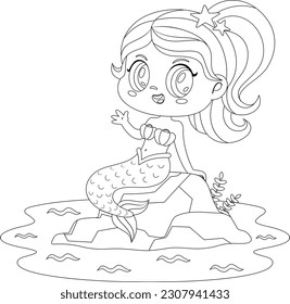 Outlined Cute Little Mermaid