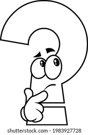 Outlined Cute Question Mark Cartoon Character Thinking. Vector Hand Drawn Illustration Isolated On Transparent Background