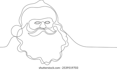 Personaje Lindo De Dibujos Animados De Santa Claus Con Un Saco Lleno De Regalos. Vector dibujado a mano ilustración. Una línea continua dibujando a Santa Claus en renos y trineo. concepto para Navidades y año Nuevo