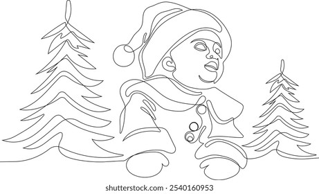 Personaje Lindo De Dibujos Animados De Santa Claus Con Un Saco Lleno De Regalos. Vector dibujado a mano ilustración. Una línea continua dibujando a Santa Claus en renos y trineo. concepto para Navidades y año Nuevo