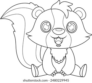 Outlined Cute Skunk Animal Cartoon Character. Vector Hand Drawn Illustration Isolated On Transparent Background