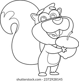 Karikaturenschildkröte, die einen Acorn hält. handgezeichnete Vektorgrafik einzeln auf transparentem Hintergrund