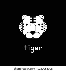 Cara de tigre linda y delineada. Tigre pequeño al estilo de las caricaturas. Ilustración del vector