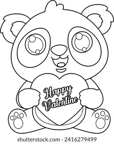 Caricatura De Oso De Valentine Panda Con Un Corazón Con Texto. Ilustración dibujada a mano vectorial aislada en fondo transparente