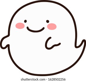 Outlined cute white ghost floating