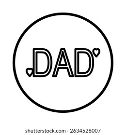 Umrissene '.DAD' mit kleinem Herz in runder Grenze.
