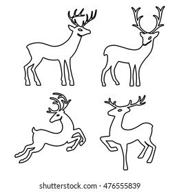 Outlined deer set silhouettes isolated on white background, design for Xmas cards, banners and flyers, vector illustration isolated on white background