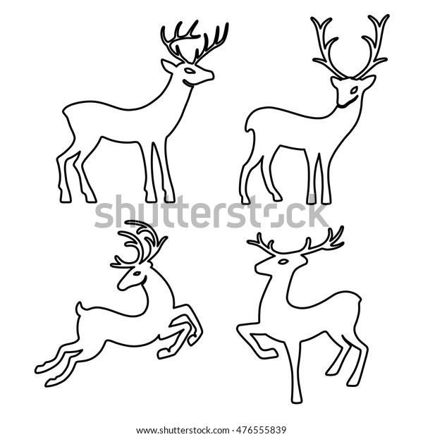 Outlined Deer Set Silhouettes Isolated On Stock Vector (Royalty Free ...