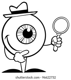Outlined Detective Eyeball Holding A Magnifying Glass. Jpeg version also available in gallery.