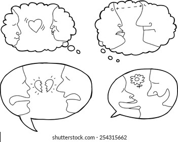 Outlined dialog bubbles with people in relationships