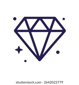 Outlined diamond with shimmering sparkles. Icon symbol illustration